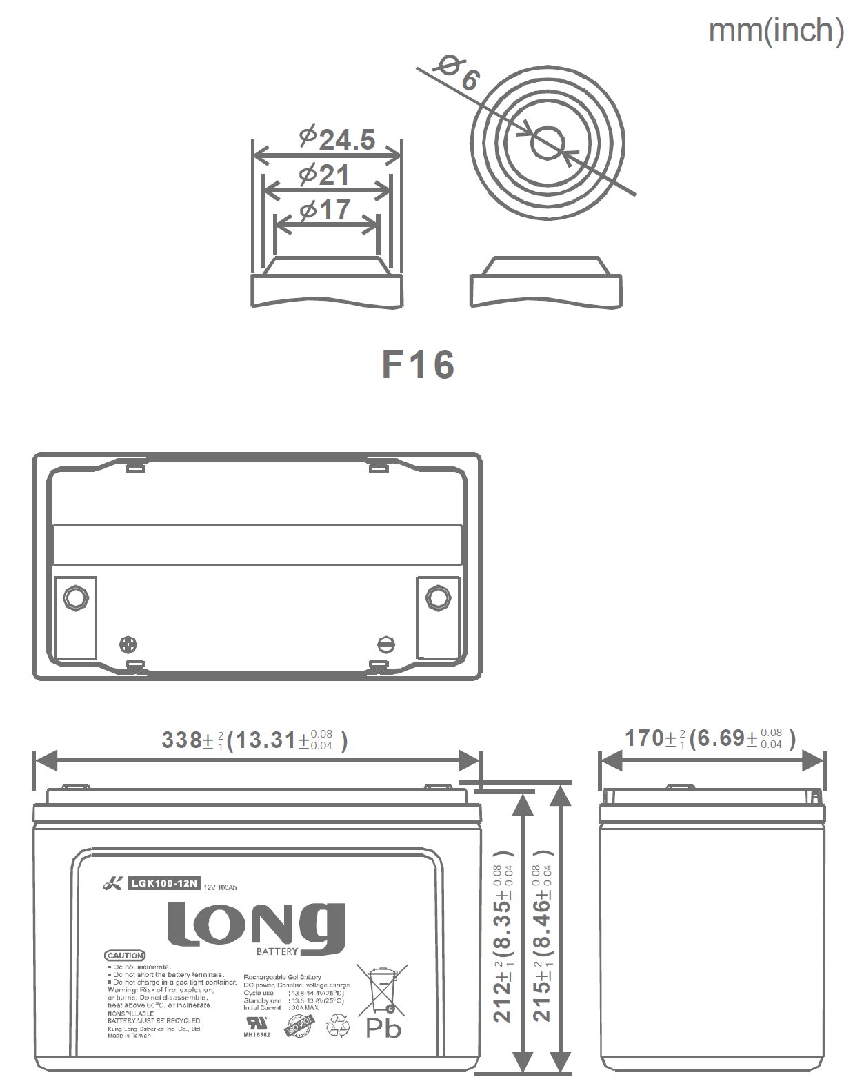 LONG LGK100-12N, 12Volt 100Ah Jel Akü