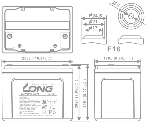 LONG 12Volt 75Ah Uzun Ömürlü Kuru Tip Akü